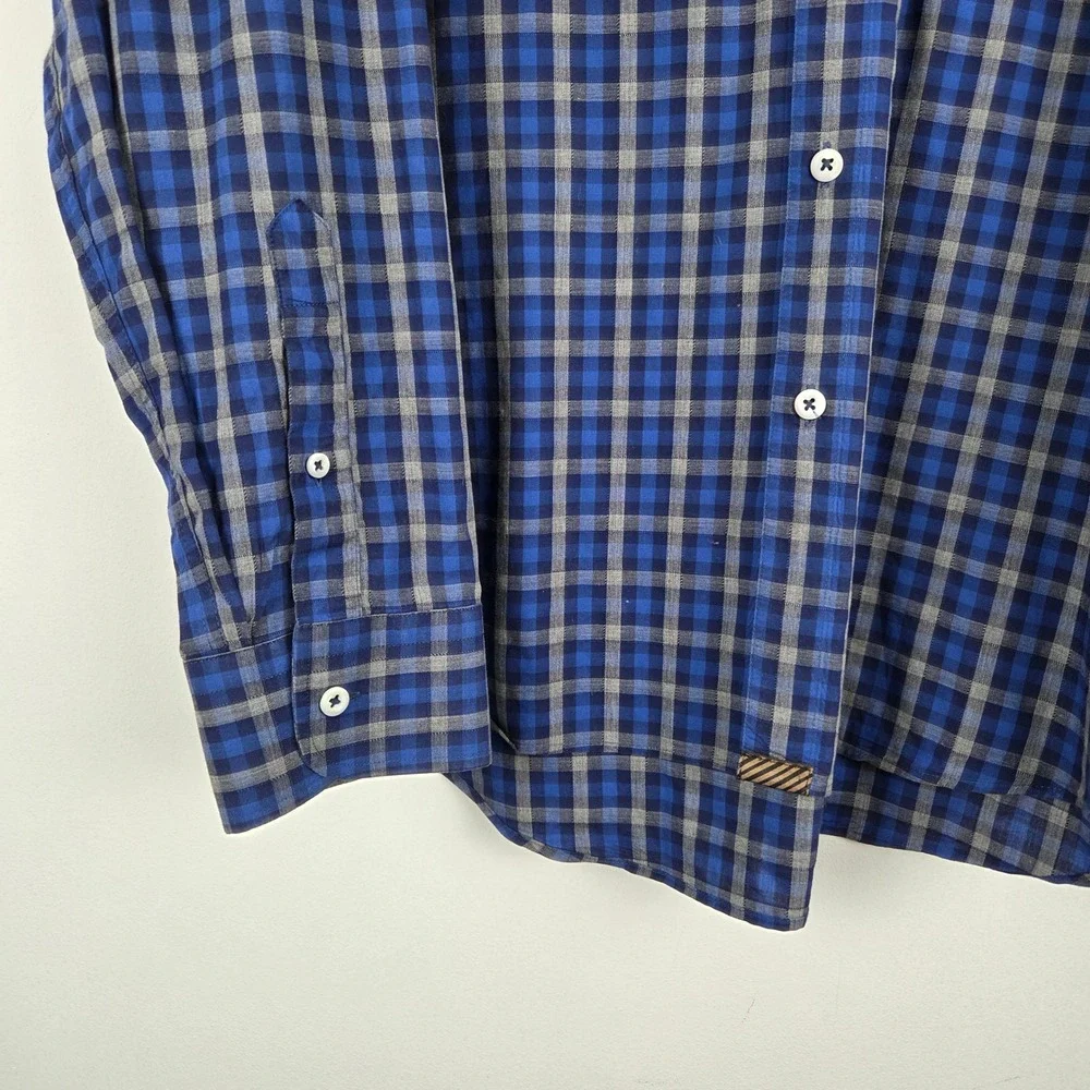 BILLY REID Mens Blue Plaid Check Casual Button Down Long Sleeve Shirt Size Large